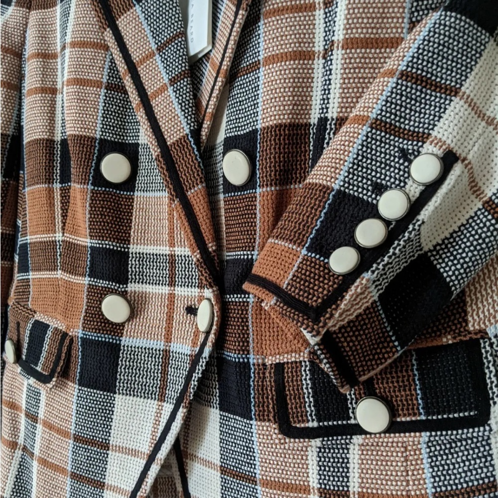 $698 Veronica Beard Utah plaid jacket blazer gorgeous luxe fabric white button 4 - Picture 4 of 15